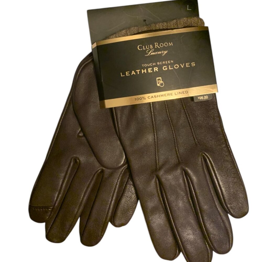 Size L Touchscreen Genuine Leather Cashmere Gloves, Created for Macy's
